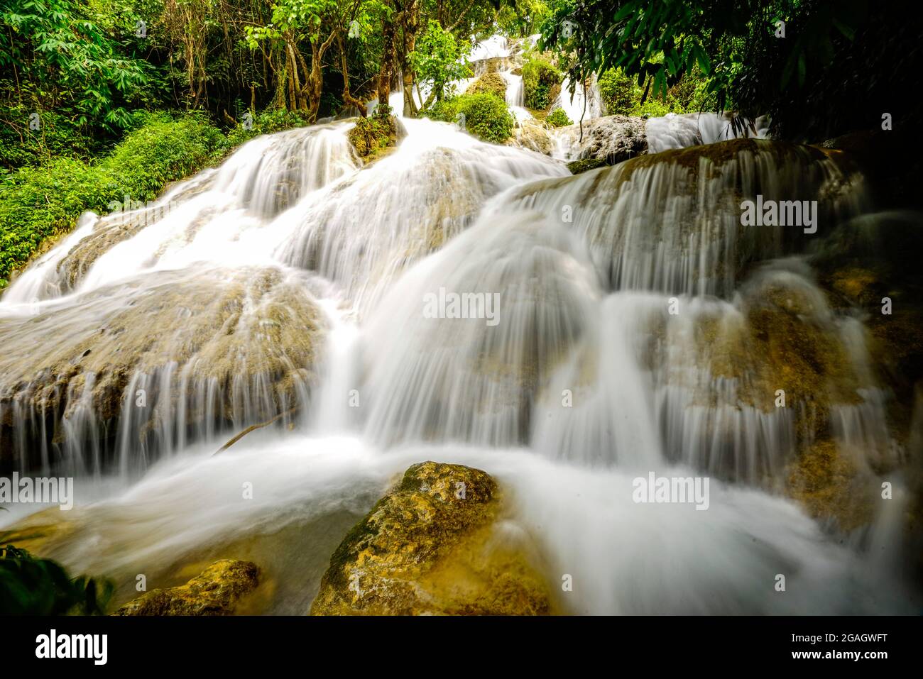 Nice waterfall in Pu Luong village Thanh Hoa province northern Vietnam Stock Photo