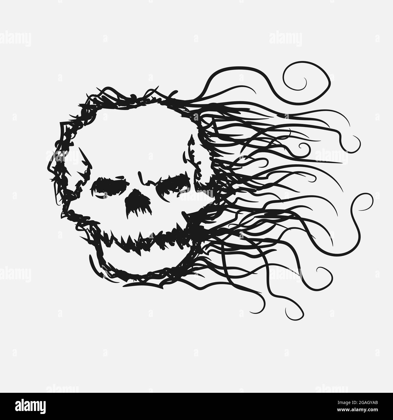 skull doodle line halloween vector isolated image on white isolated background. Stock Vector