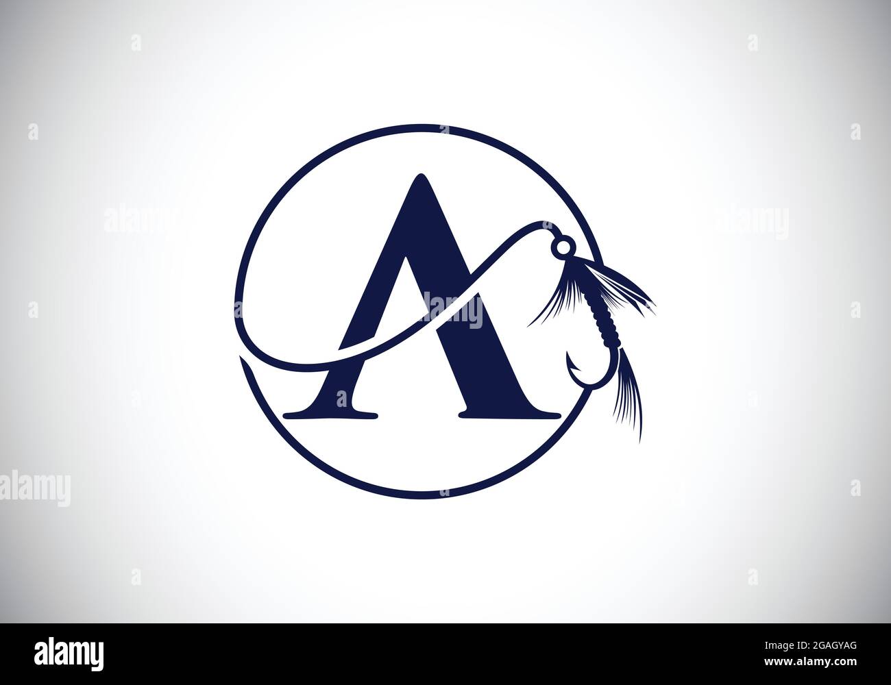 Initial A monogram letter alphabet with fishing Hook. Fishing logo