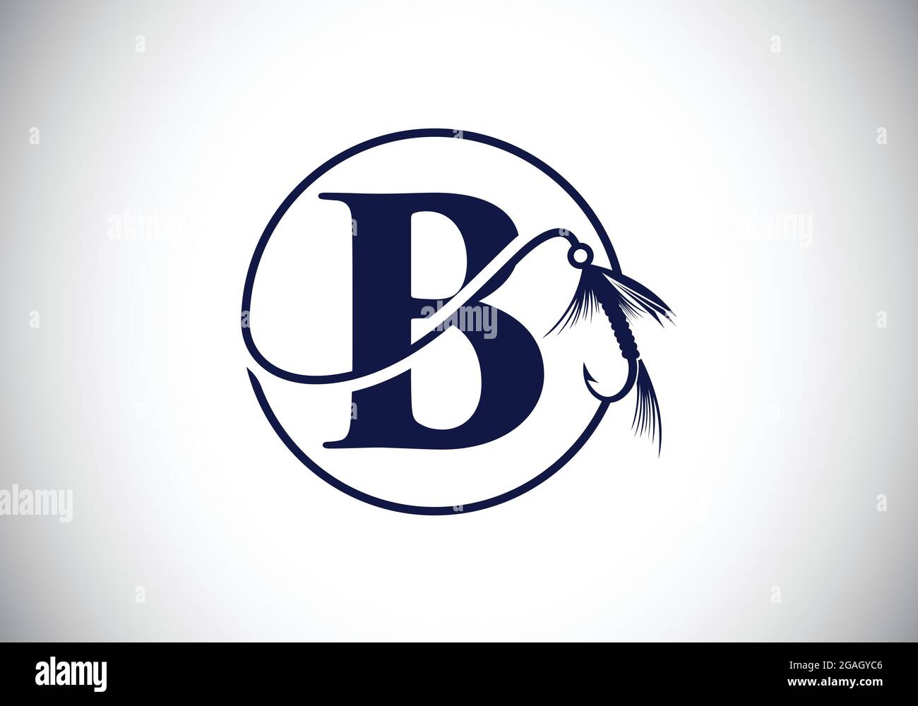 Initial B monogram letter alphabet with fishing Hook. Fishing logo