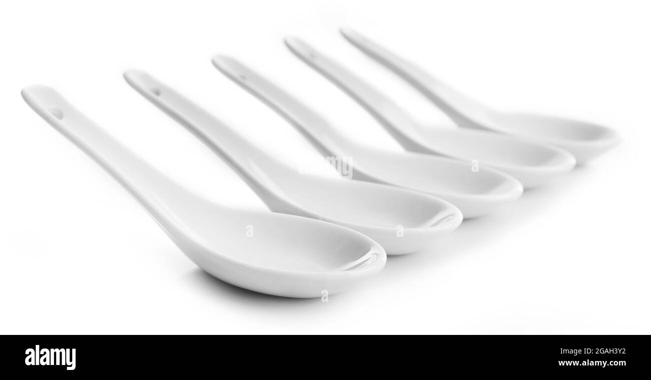 Japanese Soup Spoons, isolated on white Stock Photo Alamy