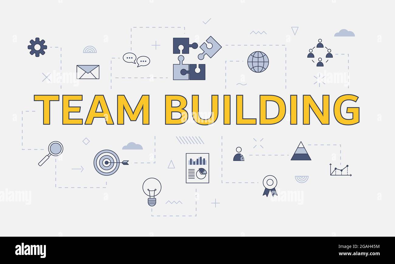 team building concept with icon set with big word or text on center ...