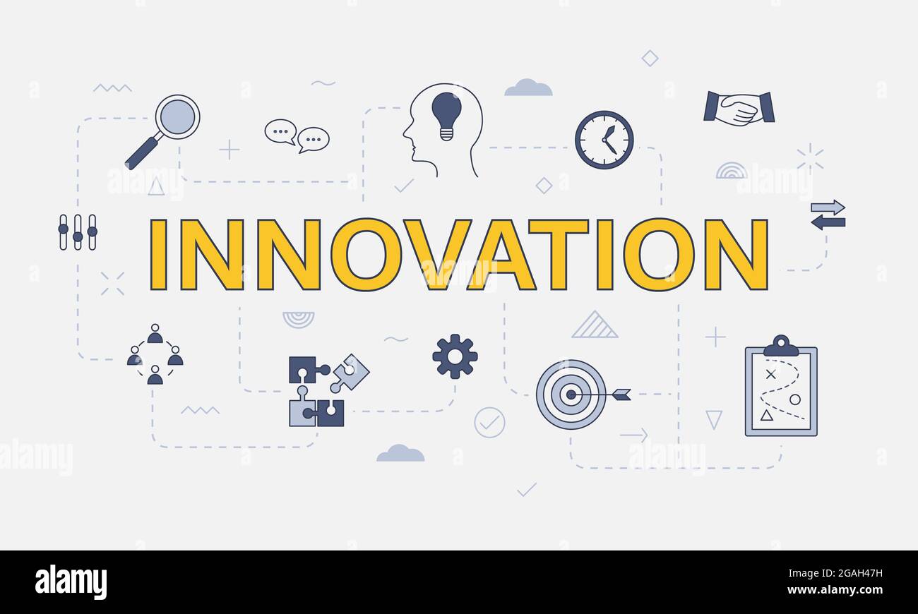 innovation concept with icon set with big word or text on center vector ...