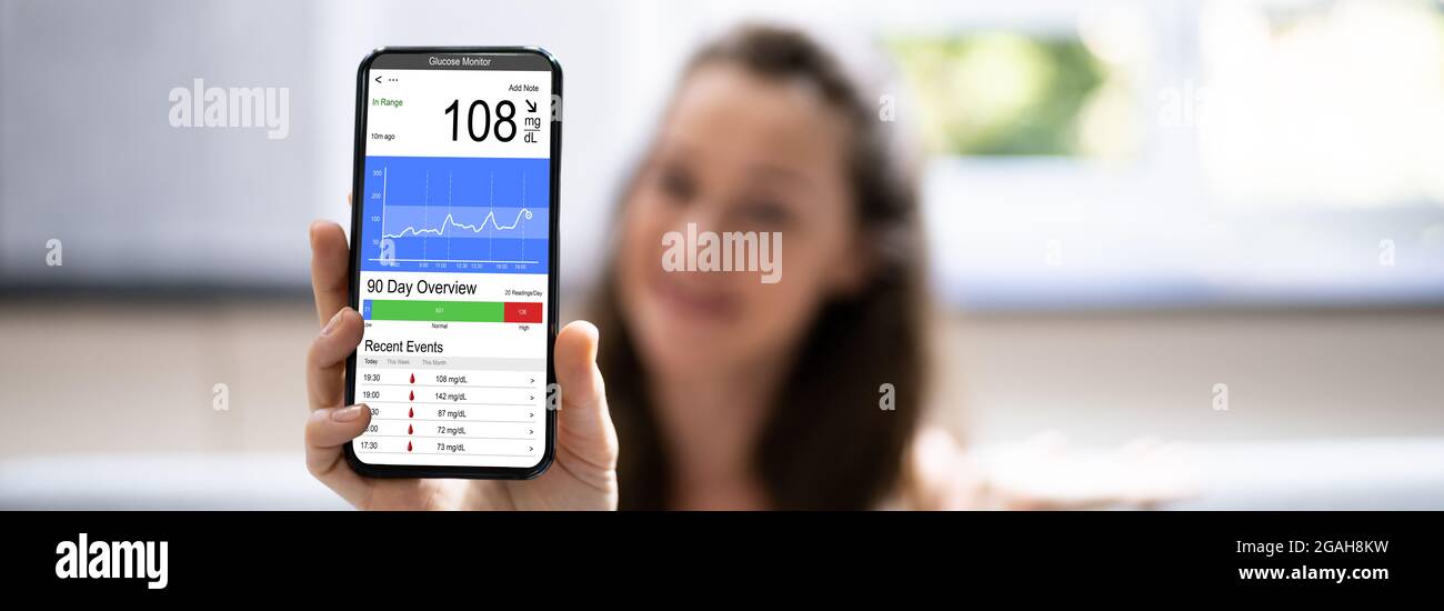 Continuous Glucose Monitor Blood Sugar Test Smart Phone App Stock Photo