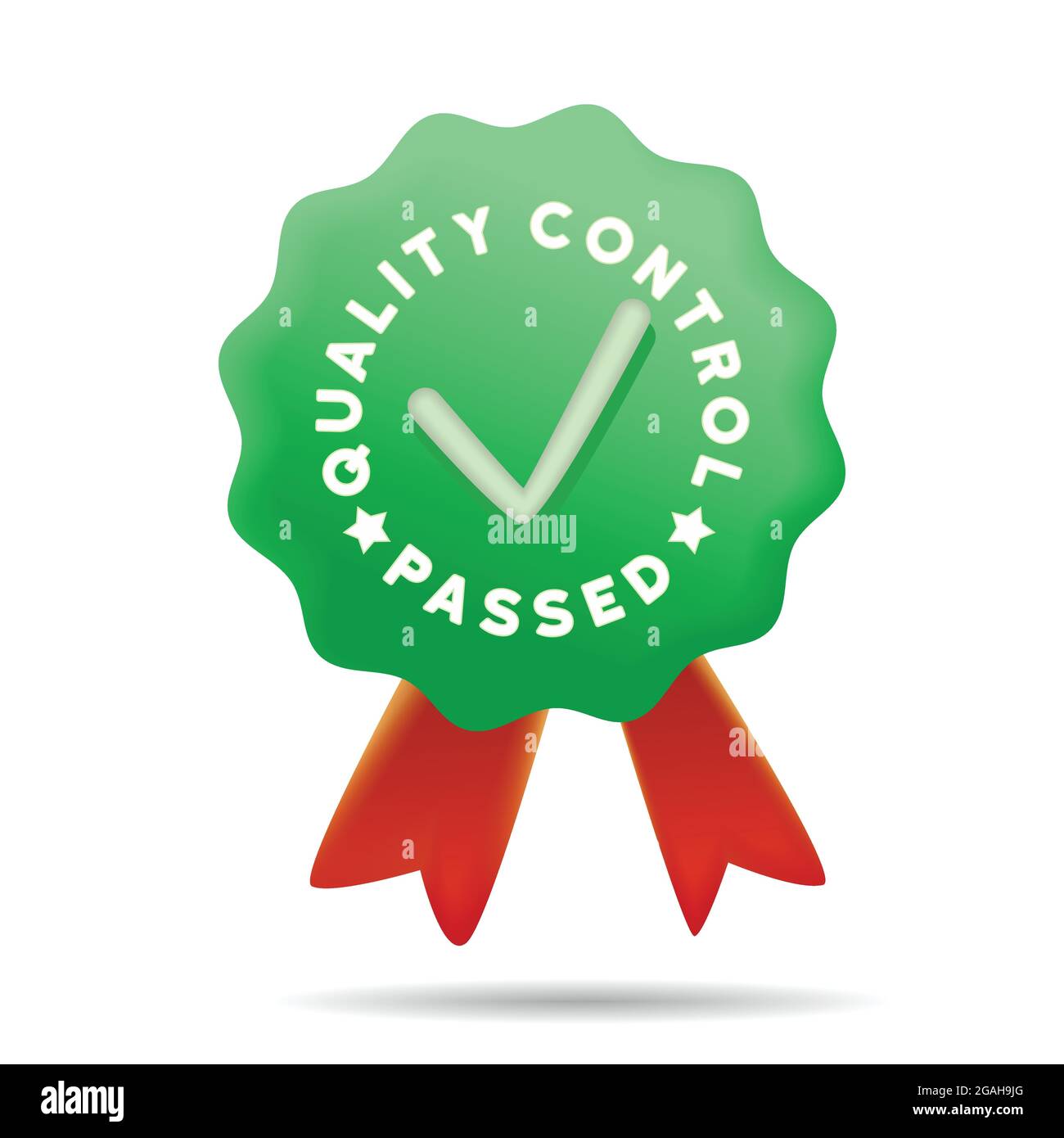 quality control passed icon with ribbon bellow.QC passed. modern vector illustration Stock
