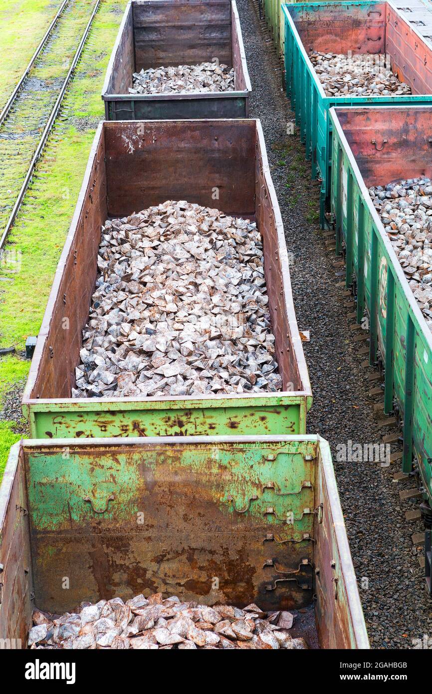 Heavy industry coal, metal, square iron pipe is transported in