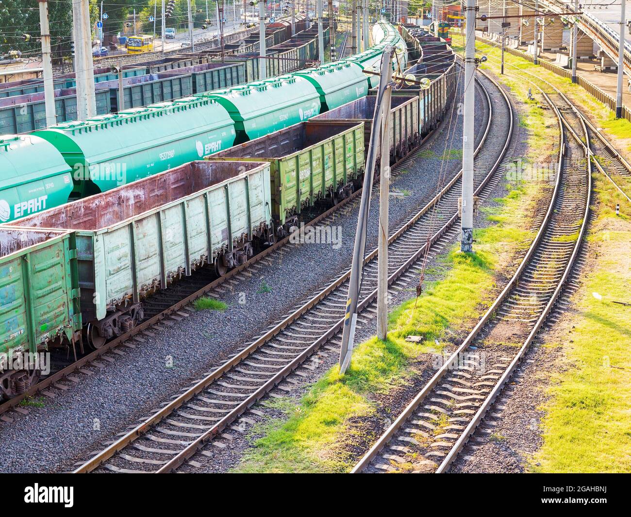 Odessa, Ukraine - August 17, 2010: Freight trains stand in a queue for ...