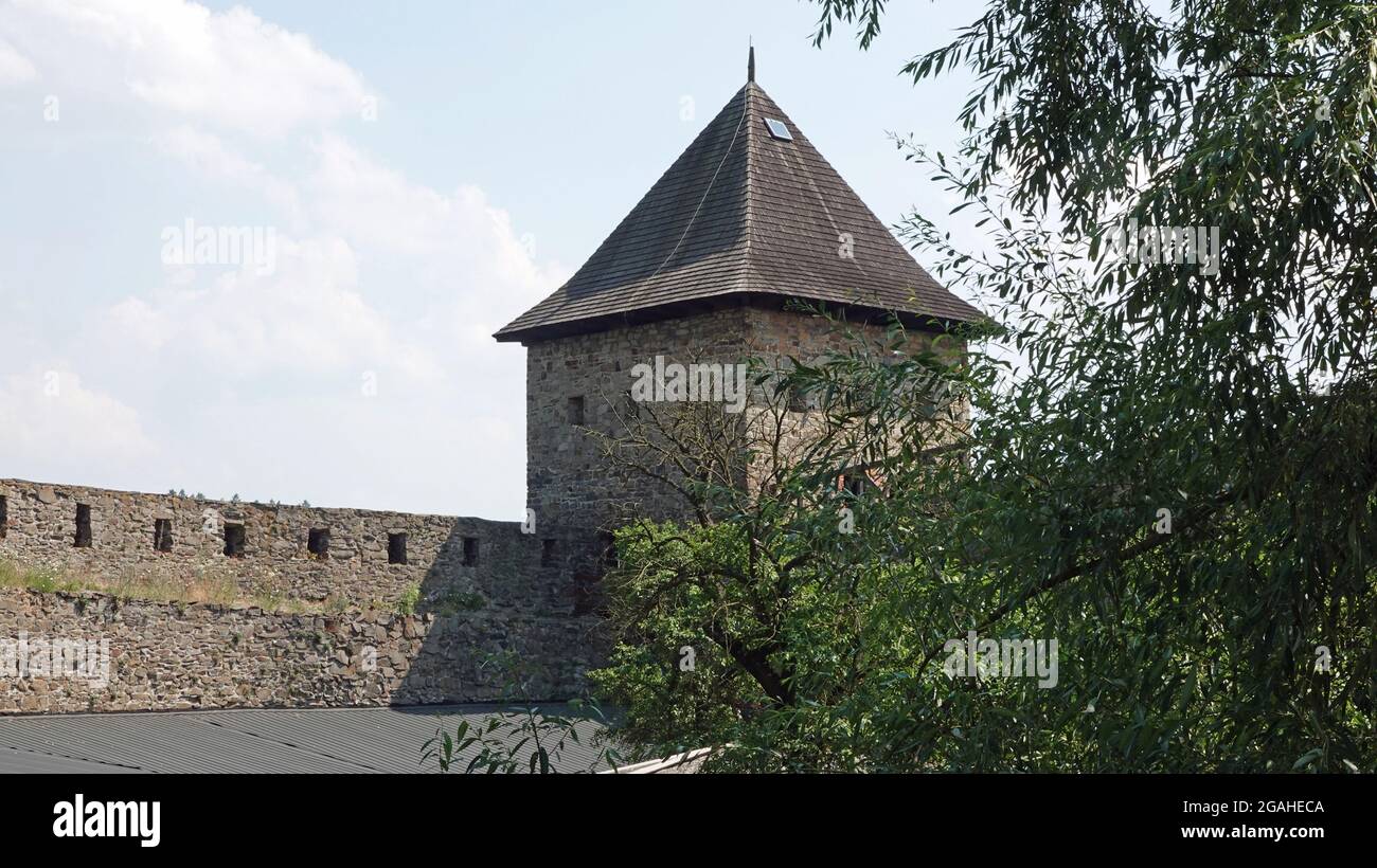 View of the fortifications with tower of the castle helfstyn in the czech republic. Stock Photo
