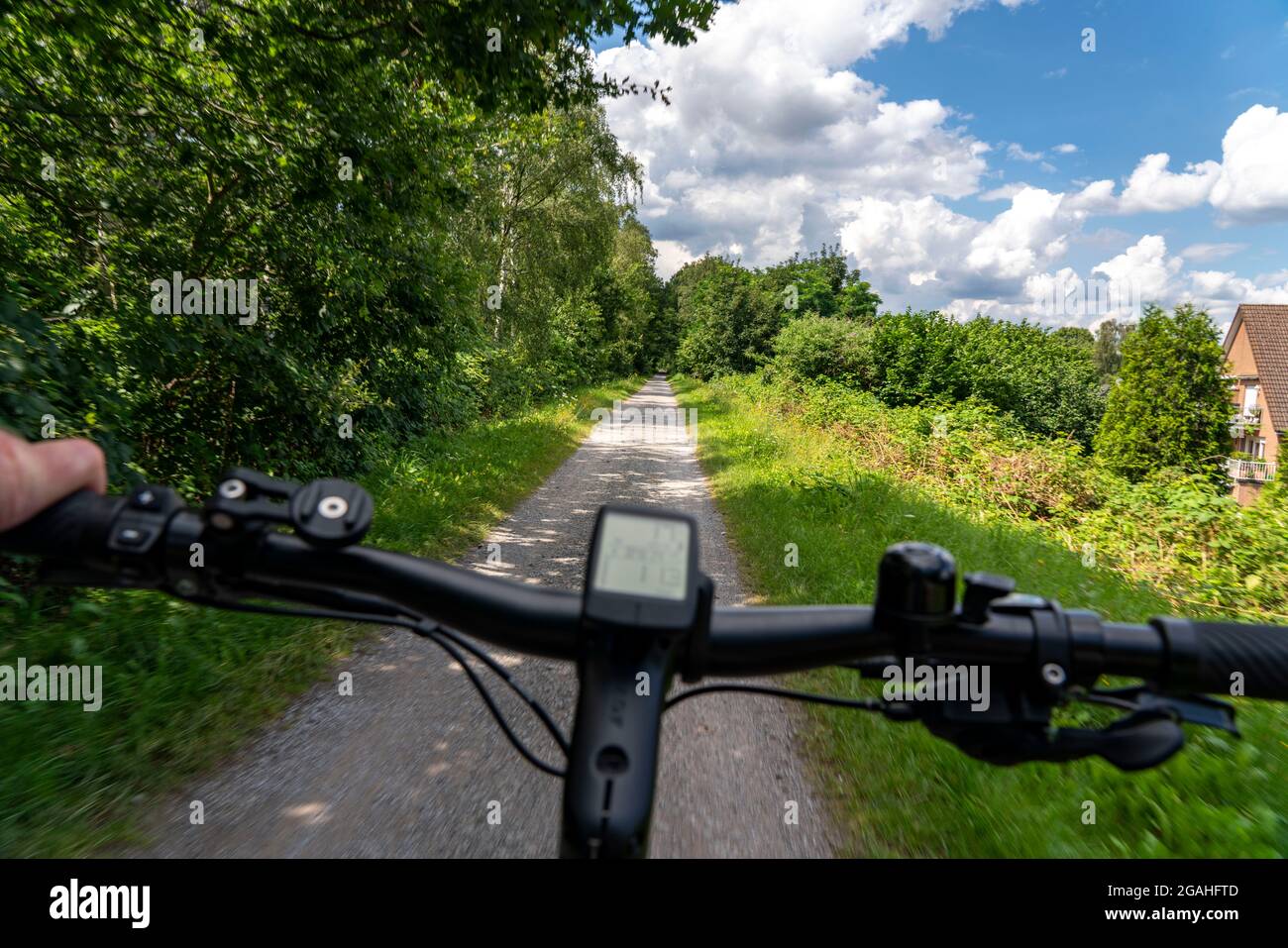 The König-Ludwig-Trasse in Recklinghausen, bicycle and footpath on a former railroad line between Castrop-Rauxel and Recklinghausen, which connected t Stock Photo