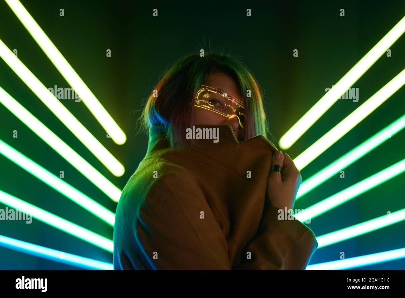 Cyber girl. Beautiful young woman, futuristic style. Concept of virtual