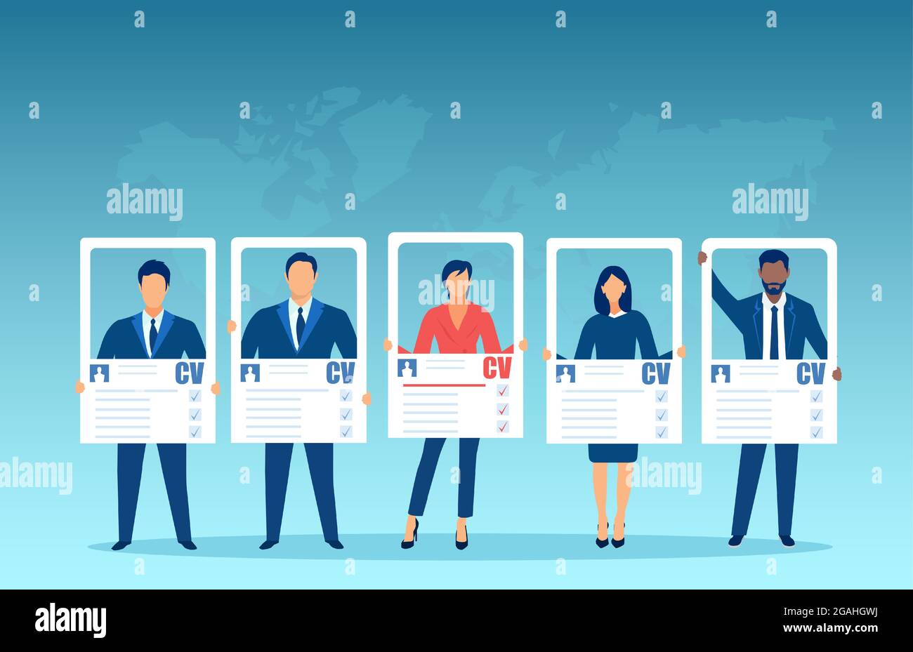 Vector of a group of business people holding CV applying for a job opening Stock Vector