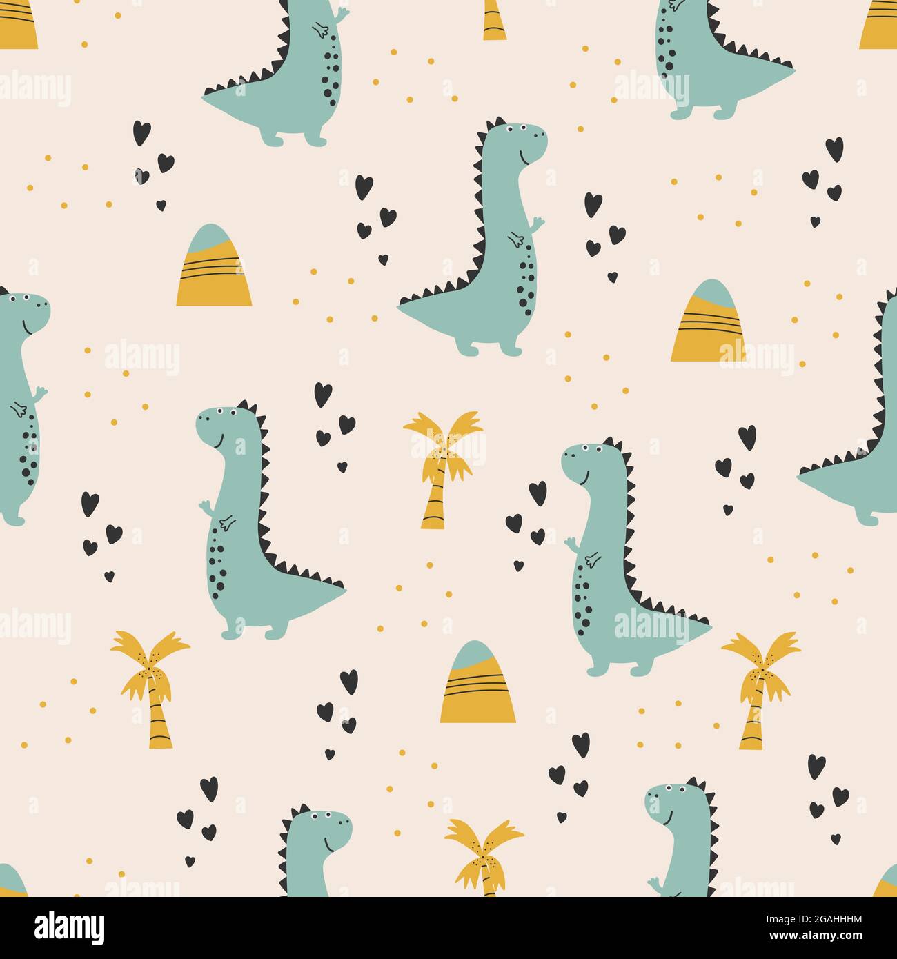 Cute dinosaur pattern - hand drawn childish dinosaur seamless pattern ...