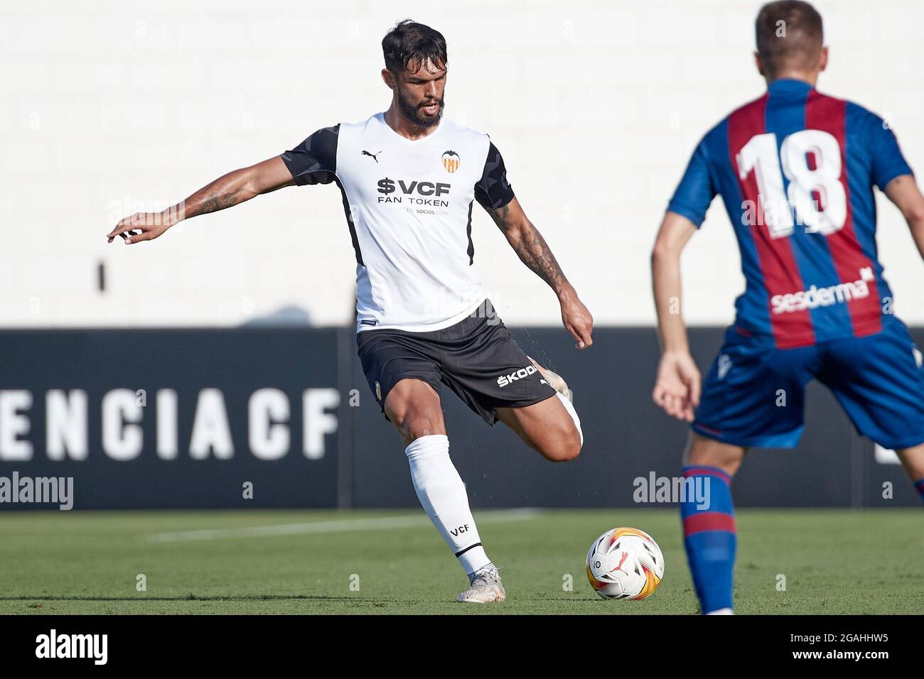 Valencia, Spain. 30th July, 2021. Omar Alderete of Valencia CF during the  preseason friendly match between Valencia CF and Levante UD at Estadio  Antonio Puchades in Valencia, Spain. (Credit: Indira) Credit: DAX