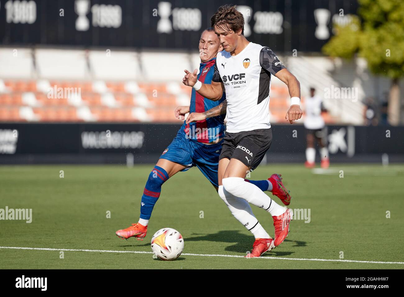 Valencia, Spain. 30th July, 2021. Players in action during the preseason  friendly match between Valencia CF and Levante UD at Estadio Antonio  Puchades in Valencia, Spain. (Credit: Indira) Credit: DAX Images/Alamy Live