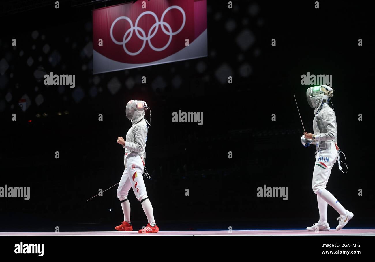 Chiba, Japan. 31st July, 2021. Qian Jiarui (L) of China celebrates