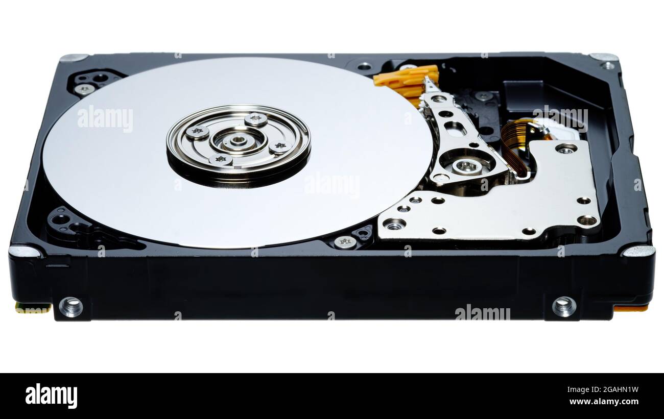 ubrugt software Sprede a computer's hard disk hdd data storage drive without shield show magnetic  disc and electronic part inside isolated in white background Stock Photo -  Alamy
