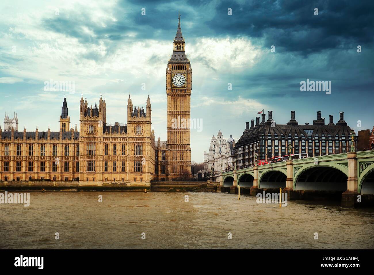 Typical view of London, Palace of Westminster with Big Ben Stock Photo