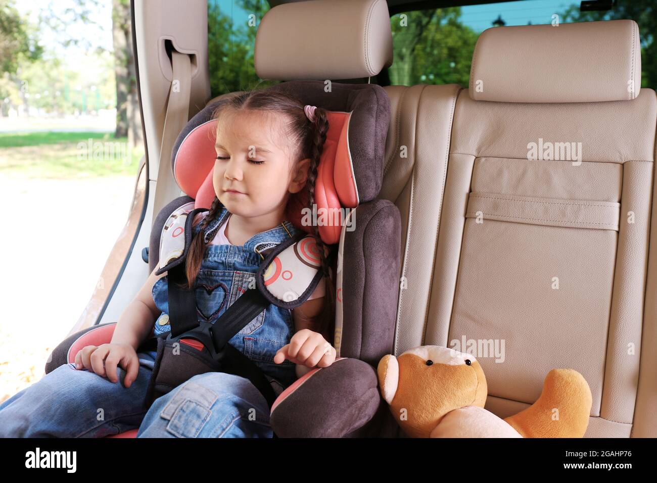 Little cute girl sleeping in the car Stock Photo Alamy