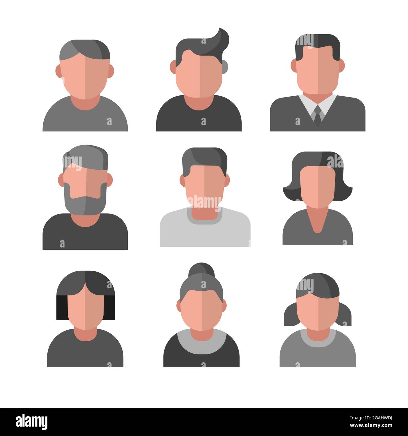 illustration of the female and male avatars set color icons on the ...