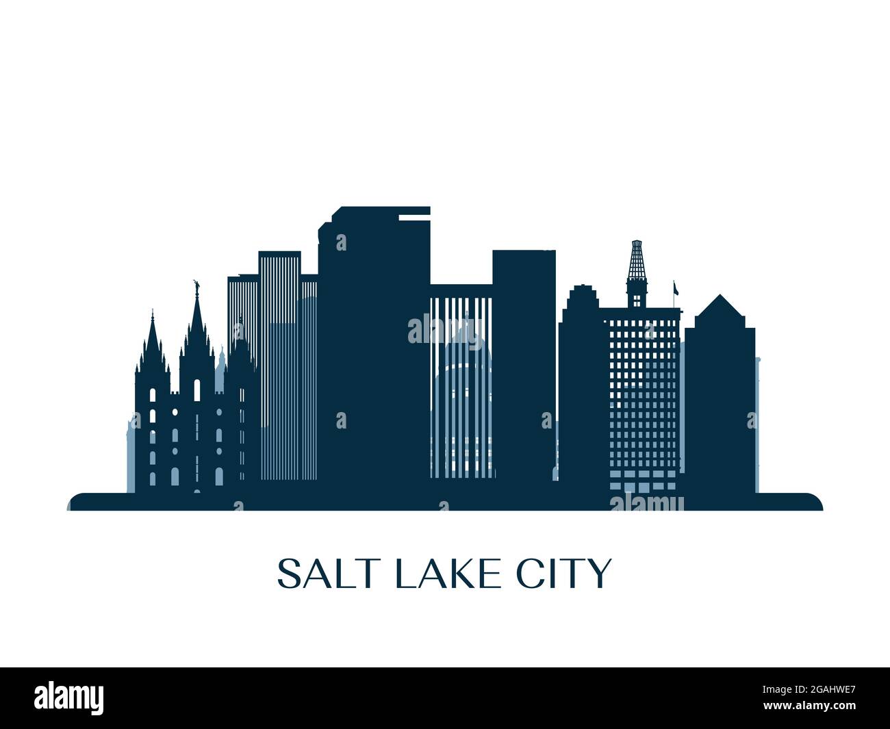 Salt lake city skyline, monochrome silhouette. Vector illustration