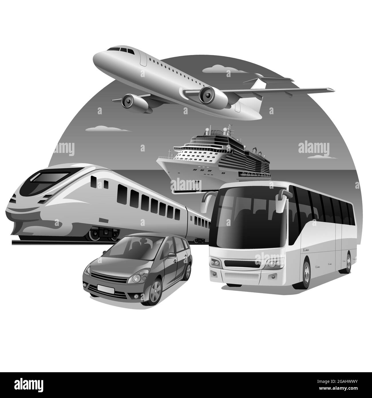 Illustration Of The Transport For Travel Airplane Bus Train Car And Illustration Of The Transport For Travel Airplane Bus Train Car And Cruiser 2GAHWWY