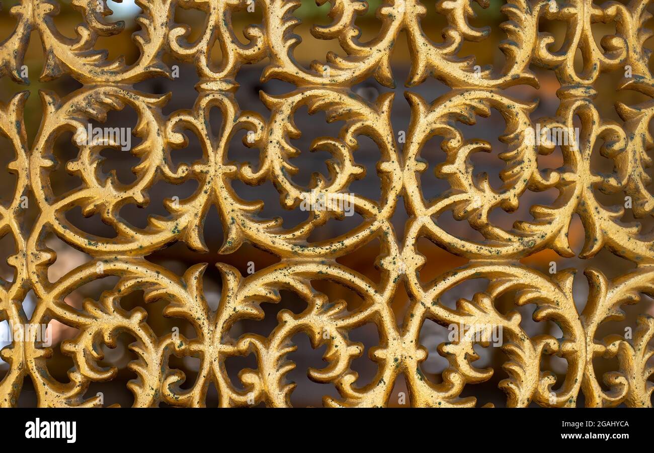 Golden Pattern, Arabesque Background, Window and Door Texture, Stock Photo