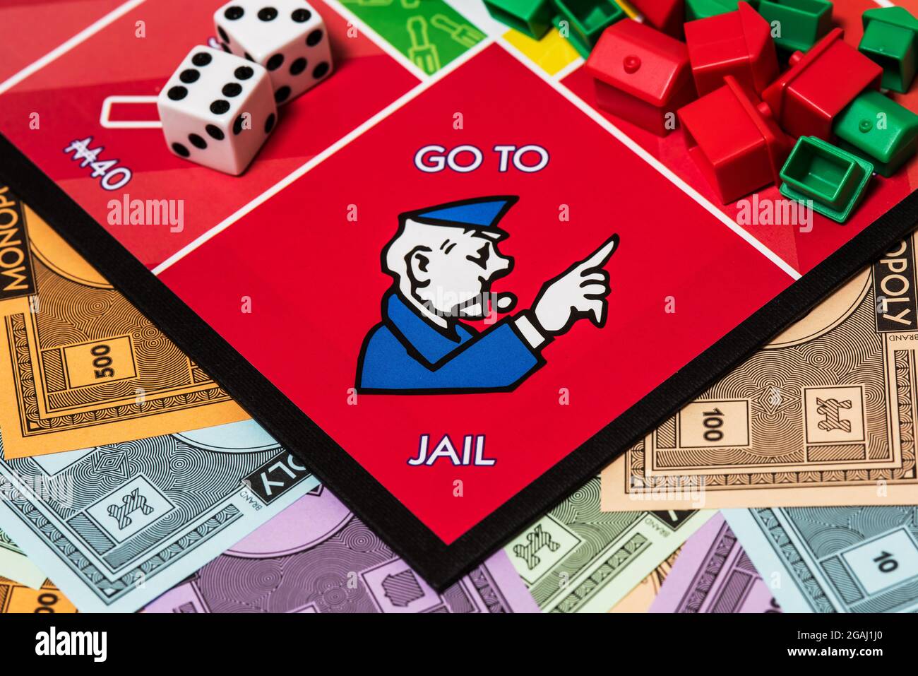 Close up of Millennial Monopoly Board UK. Stock Photo