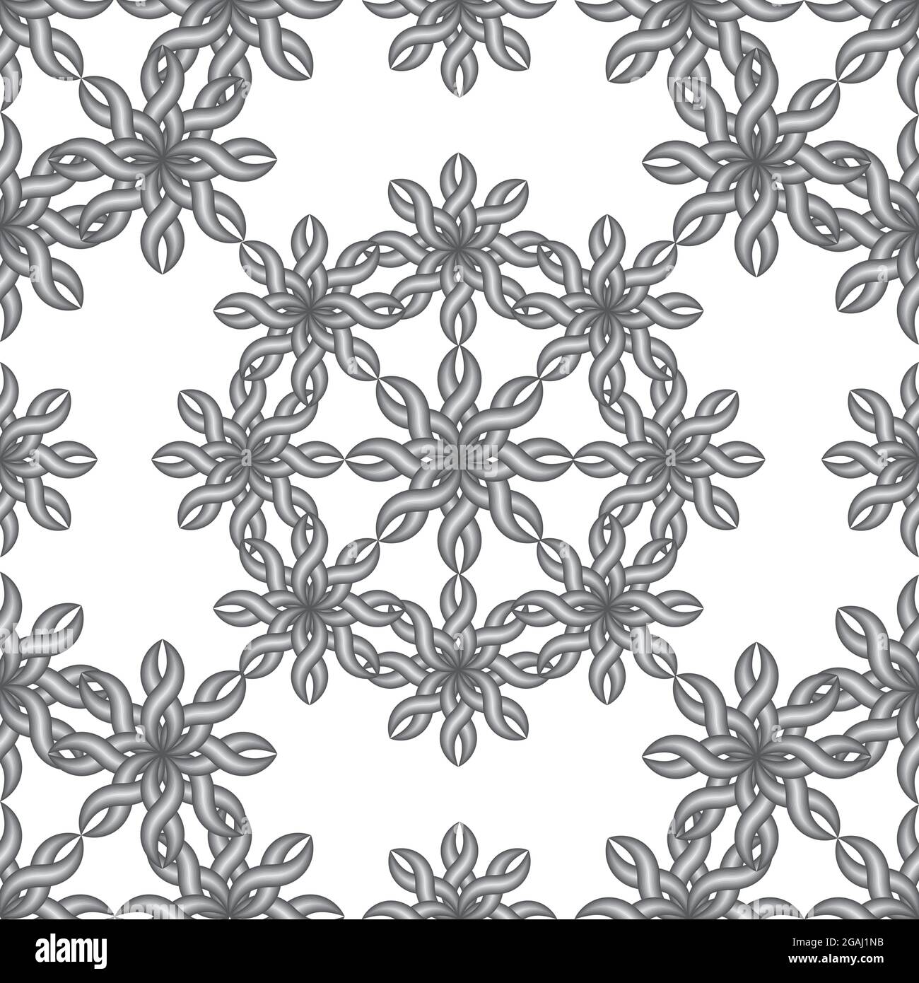 Metallic, abstract floral pattern in gray and white silver color with 3d effect. Vector illustration Stock Vector