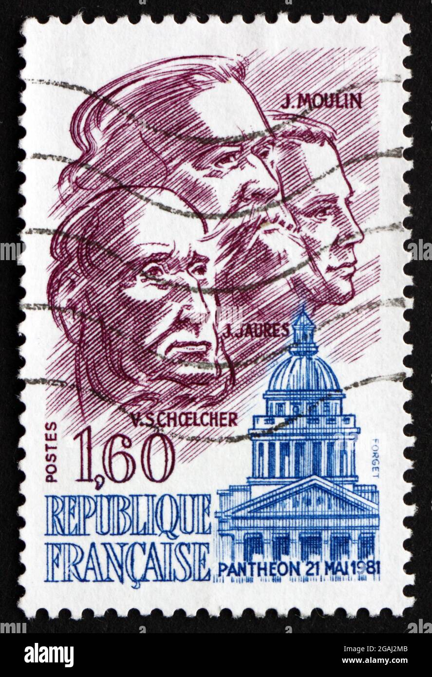 FRANCE - CIRCA 1981: a stamp printed in the France shows Victor Schoelcher,  Jean Laures, Jean Moulin and the Pantheon, circa 1981 Stock Photo - Alamy