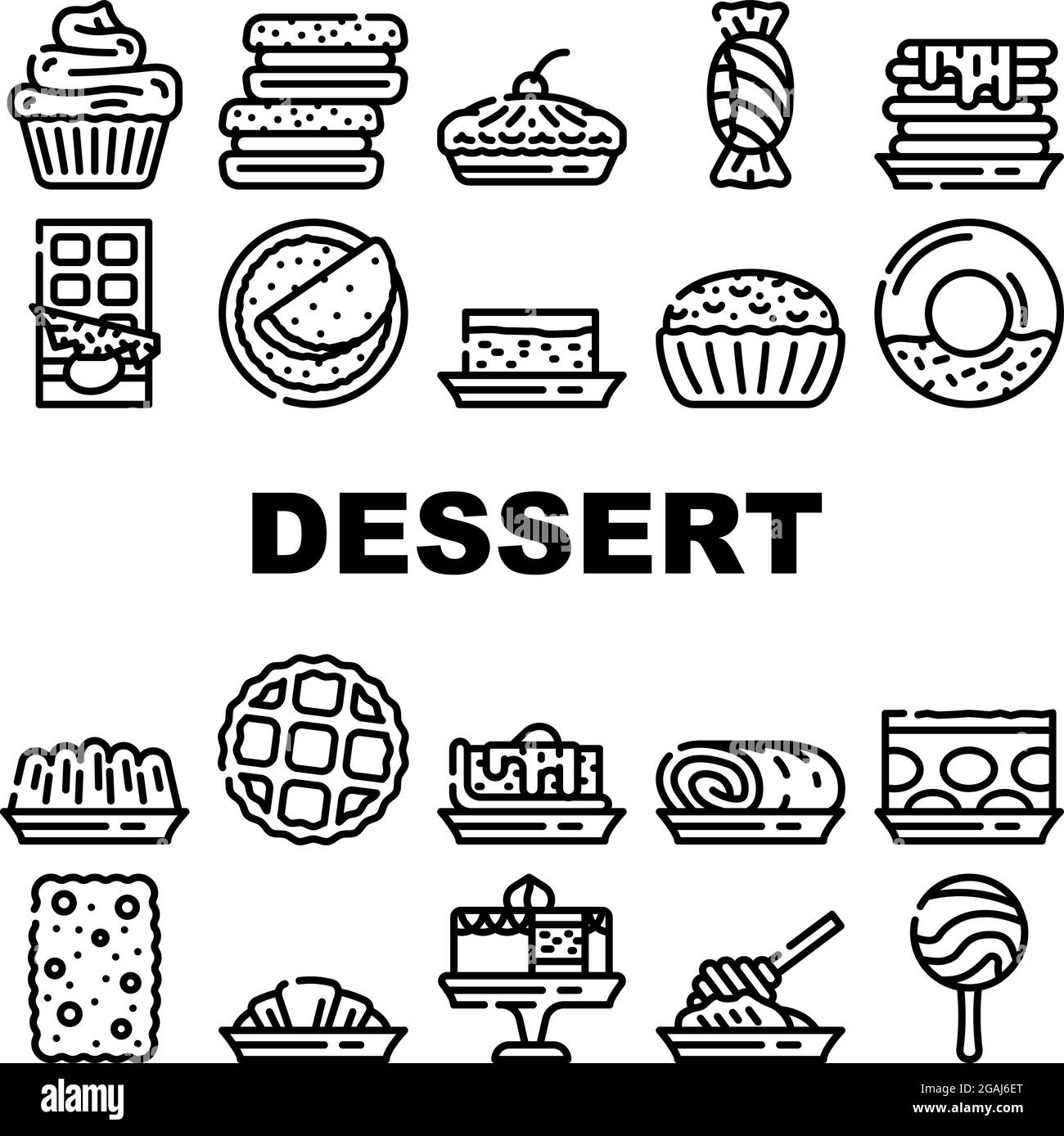 Dessert Delicious Food Collection Icons Set Vector Stock Vector Image ...