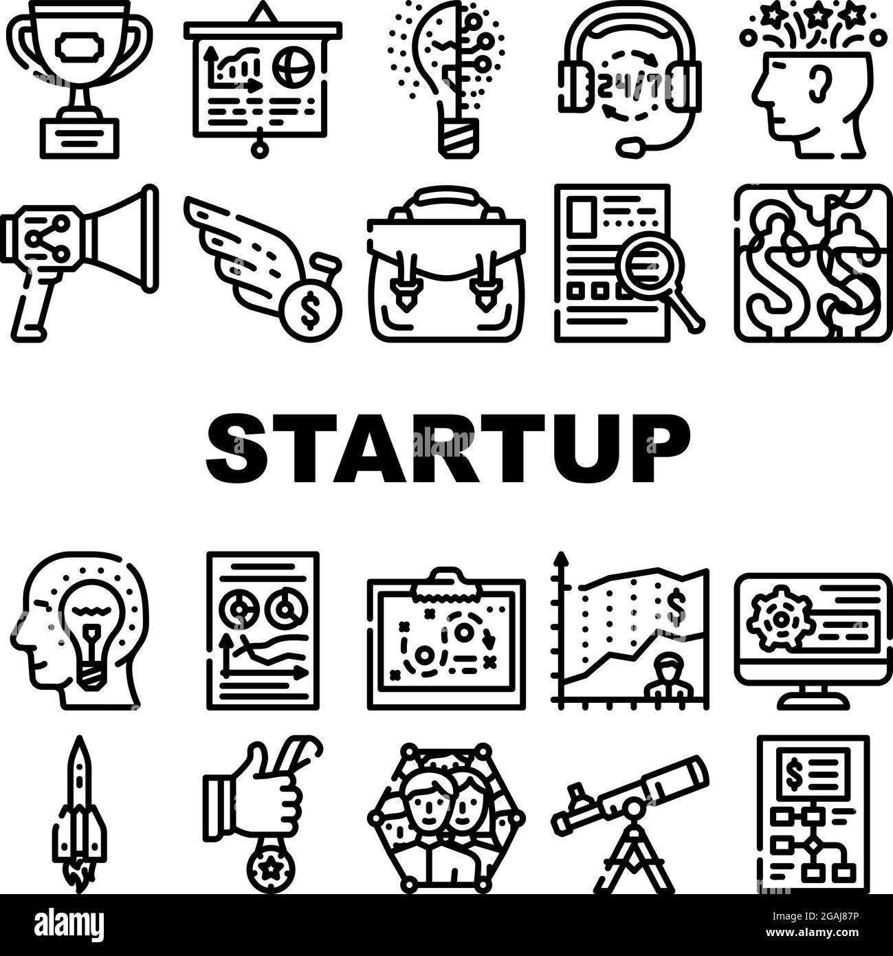 Startup Business Work Collection Icons Set Vector Stock Vector Image ...