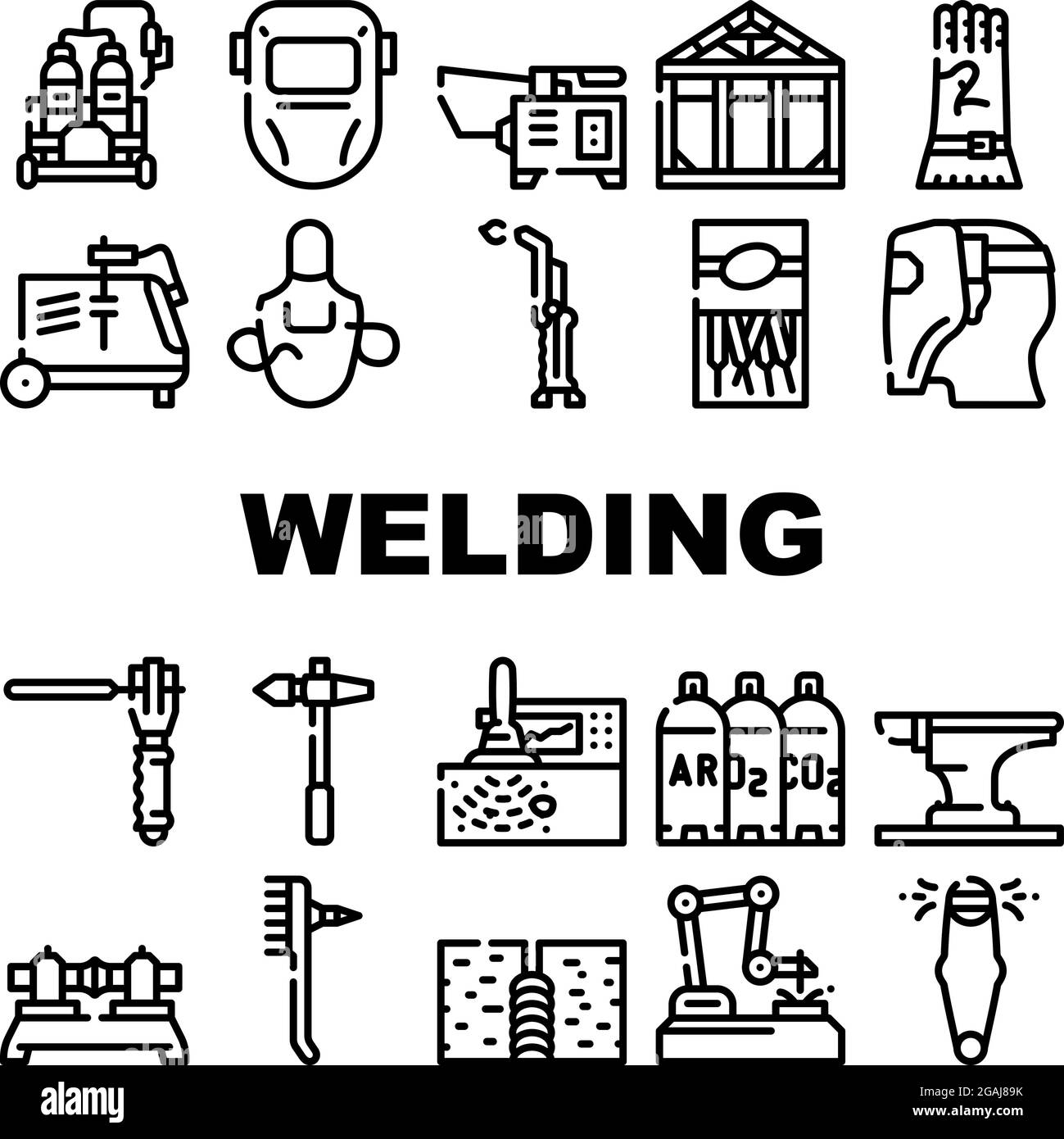 Welding Engineering Collection Icons Set Vector Stock Vector Image ...