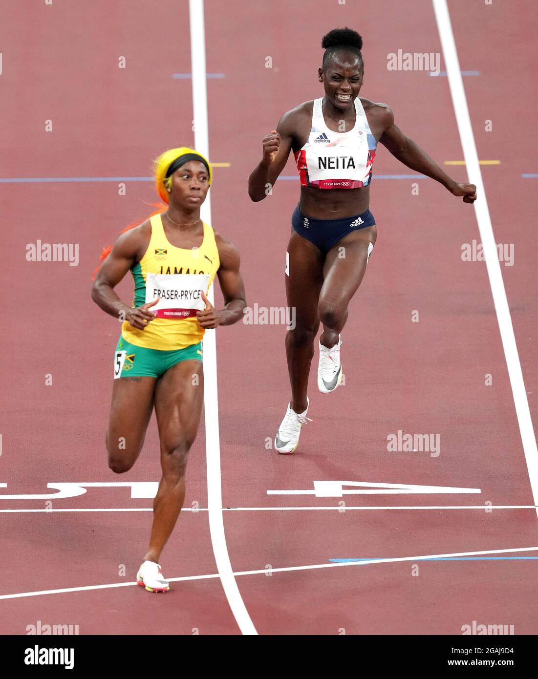 Great Britain s Daryll Neita right And Jamaica s Shelly Ann Fraser great-britain-s-daryll-neita-right-and-jamaica-s-shelly-ann-fraser