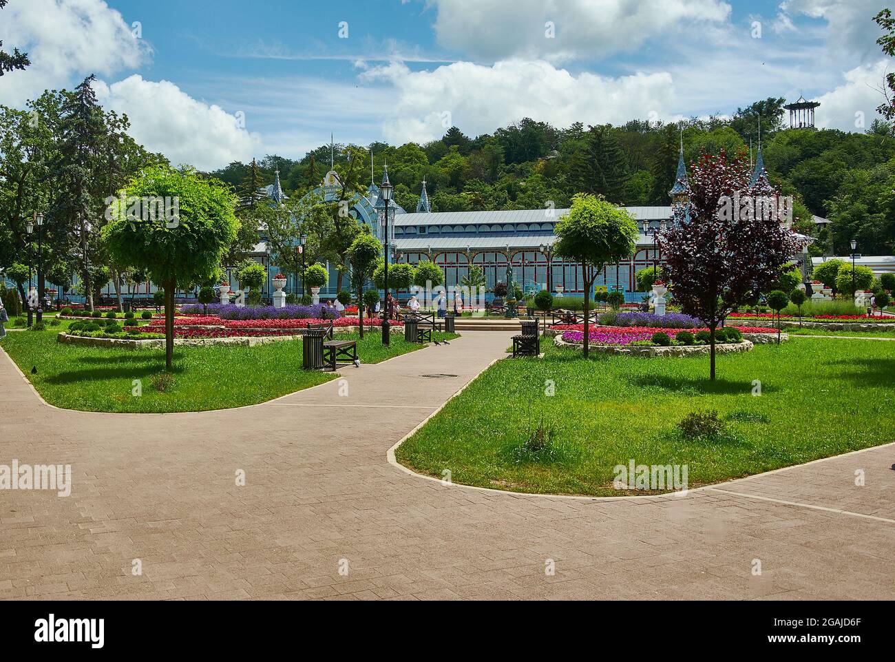 resort park 'Flower Garden' Pyatigorsk, city in Stavropol Krai, Russia located on the Podkumok River, oldest spa resorts Stock Photo