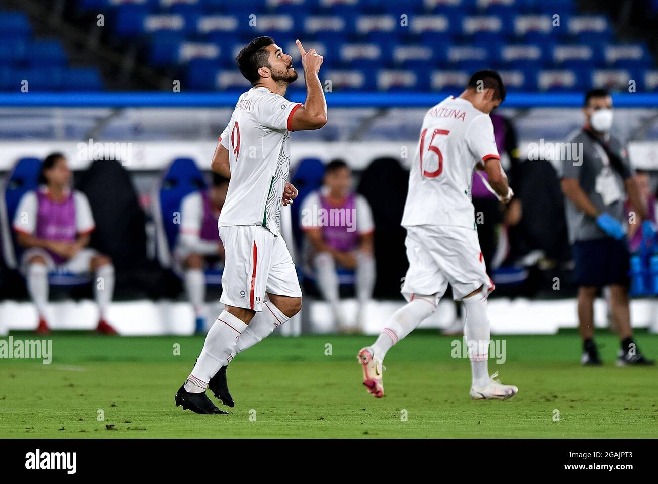 Yokohama Japan July 31 Henry Martin Of Mexico Celebrates After Scoring His Sides First Goal During The Tokyo 2020 Olympic Mens Football Tournament Quarter Final Match Between South Korea And Mexico