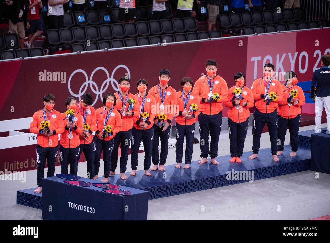 Japan Team (JPN), award ceremony, silver medal JudoMixed Team JULY 31
