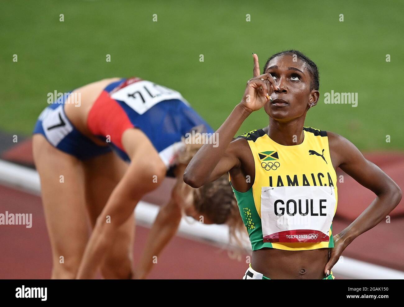 Tokyo, Japan. 31st July, 2021. Natoya Goule of Jamaica reacts during the Women's 800m Semi-Final at the Tokyo 2020 Olympic Games in Tokyo, Japan, July 31, 2021. Credit: Jia Yuchen/Xinhua/Alamy Live News Stock Photo