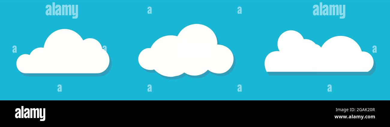 White clouds flat design set on blue background. Vector Stock Vector