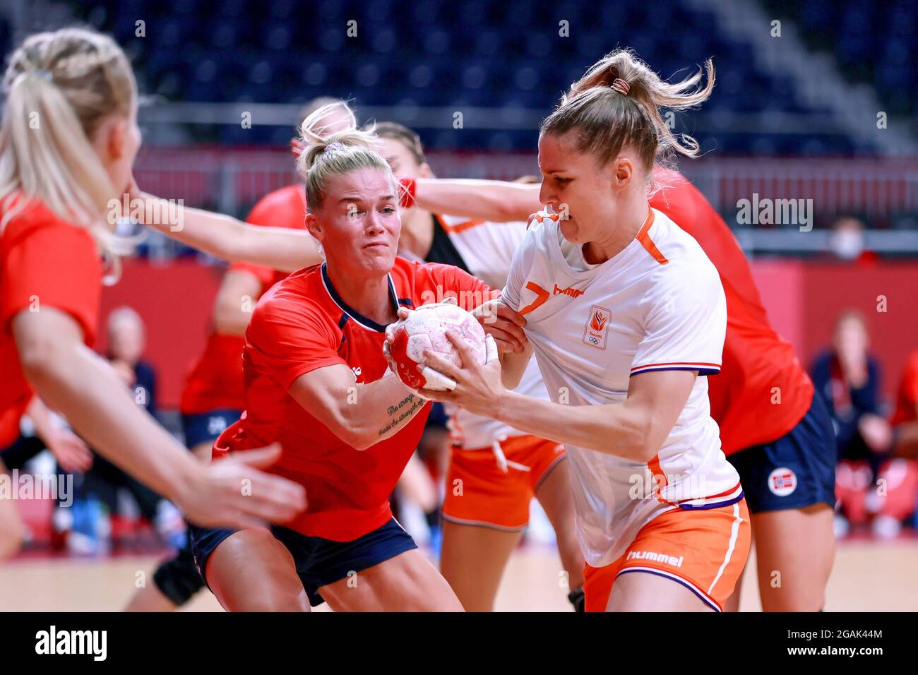 TOKYO, 31-07-2021, Yoyogi stadium, Tokyo 2020 Olympic Games, Handball Preliminary Round. Netherlands v Norway. right wing Debbie Bont of Team Netherlands (R) during the gane.. (Photo by Pro Shots/Sipa USA)