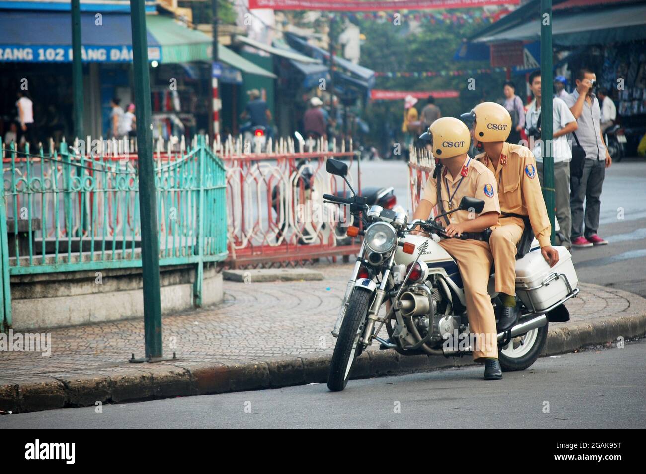 Vietnamese Motorcycle Rider Vietnam police man riding motorcycle and stop for check security for ...