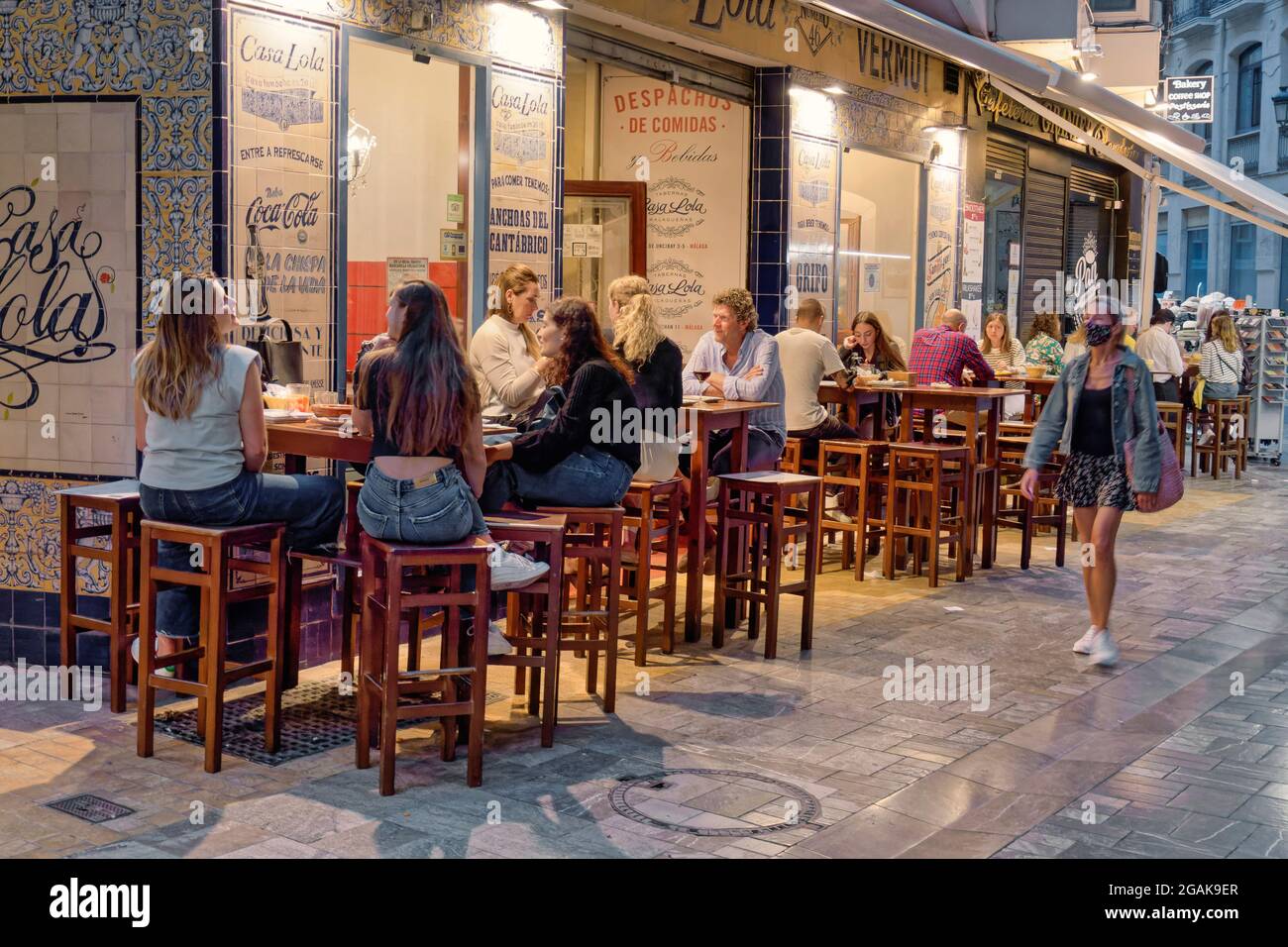 Restaurants in der Altstadt von Malaga, Costa del Sol, Provinz Malaga, Andalusien, Spanien, Europa, Stock Photo