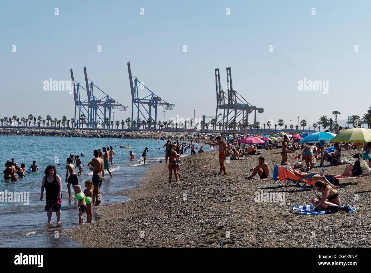 Sandstrand Malaga, Costa del Sol, Provinz Malaga, Andalusien, Spanien, Europa, Stock Photo