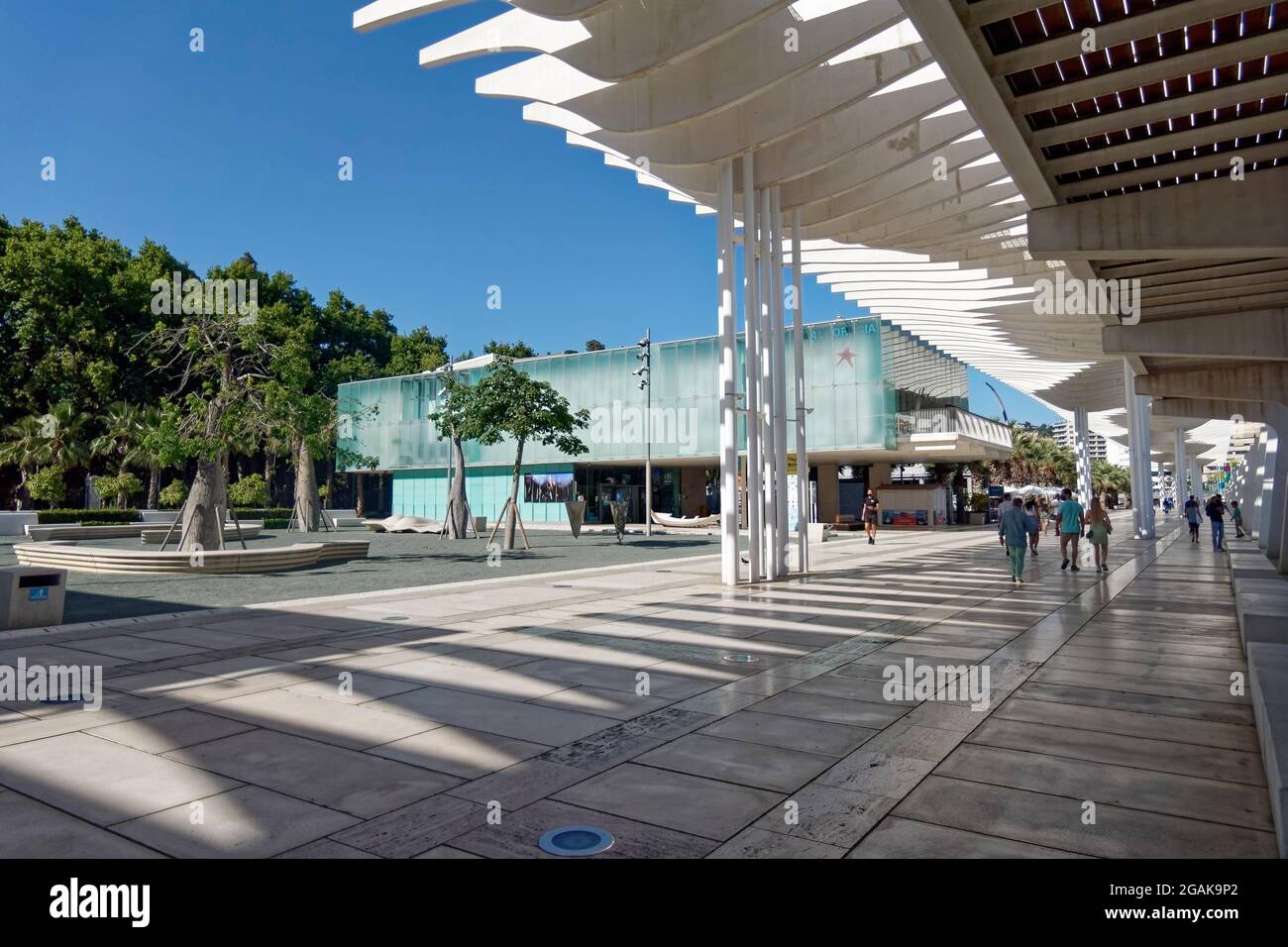 Museo Alborania Museum, El Palmeral de las Sorpresas, Promenade, Hafen, Malaga, Costa del Sol, Provinz Malaga, Andalusien, Spanien, Europa, Stock Photo