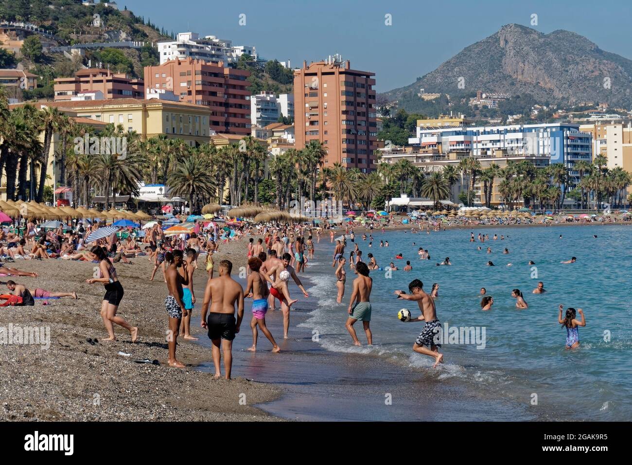Sandstrand Malaga, Costa del Sol, Provinz Malaga, Andalusien, Spanien, Europa, Stock Photo