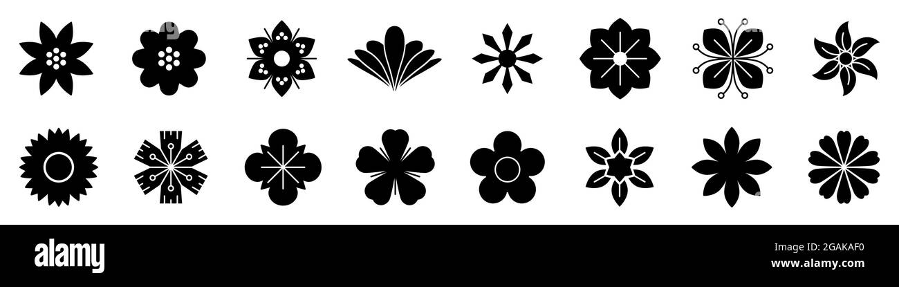 Flower icon. Set of black flower icons. Vector icons of different ...