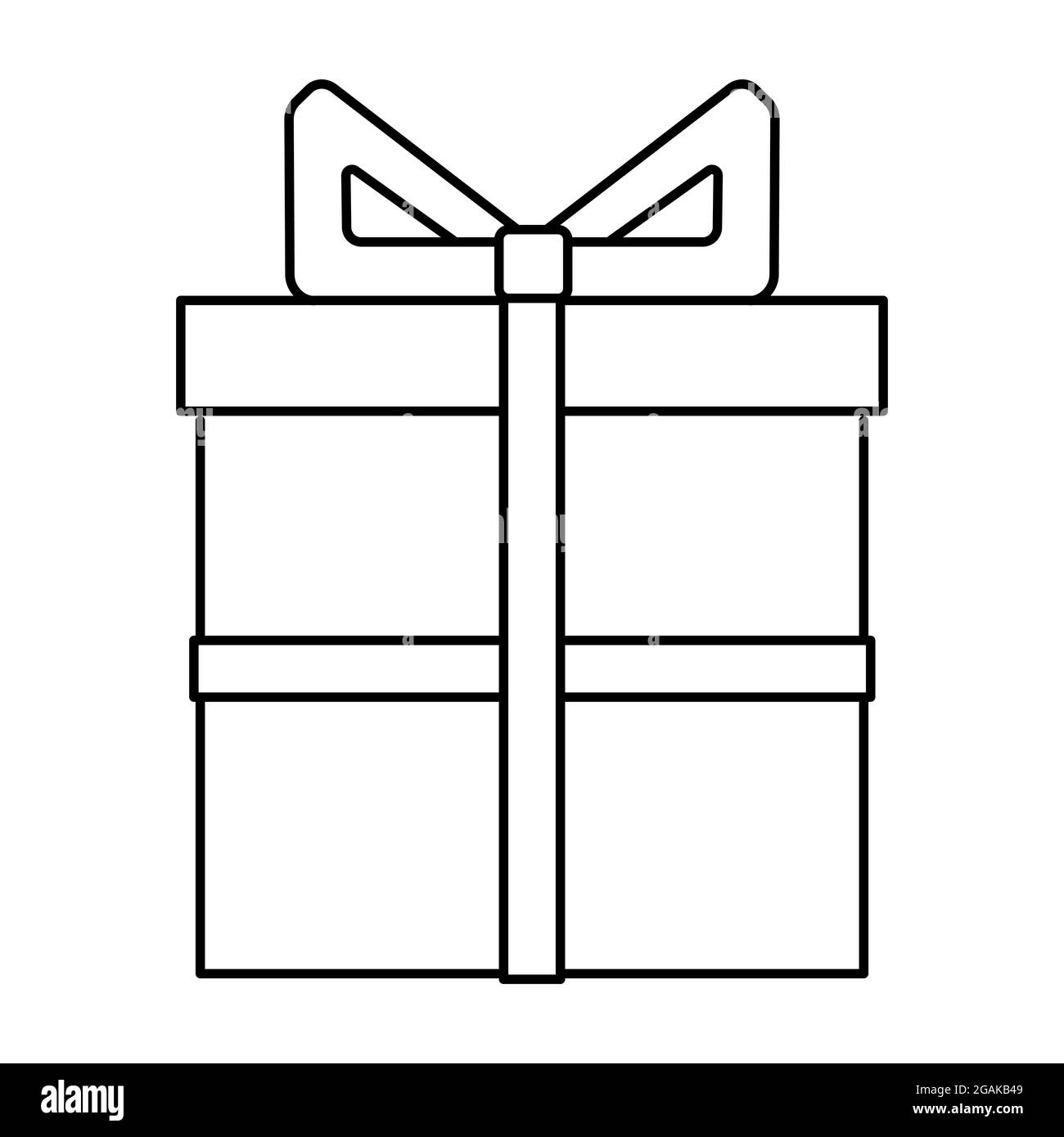 Gift box with bow. Outline vector icon isolated on white background. Festive decoration for birthday, wedding, graduation or party. Stock Vector