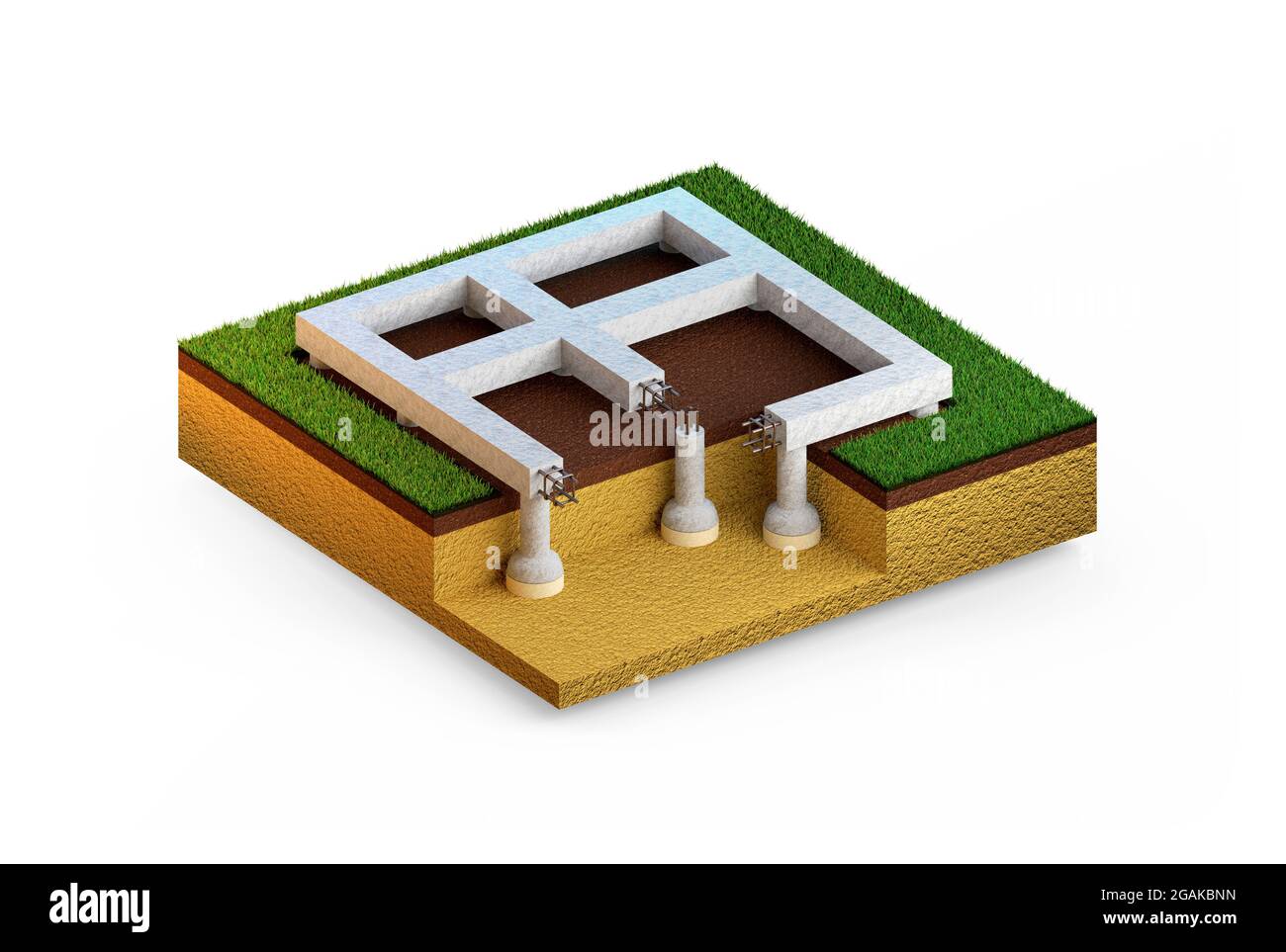 drilled belled foundation - isolated concept industrial 3D illustration Stock Photo