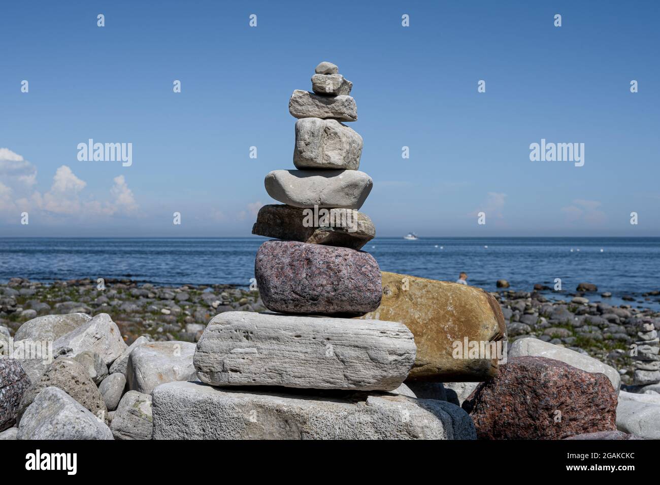 A stack of stones on a beach. Picture from the Baltic Sea island of Oland Stock Photo