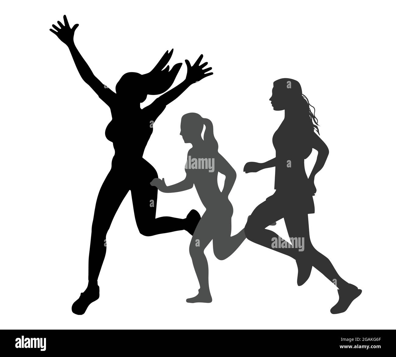 Holding Hands Female runner winning a marathon,Abstract vector illustration Stock Vector