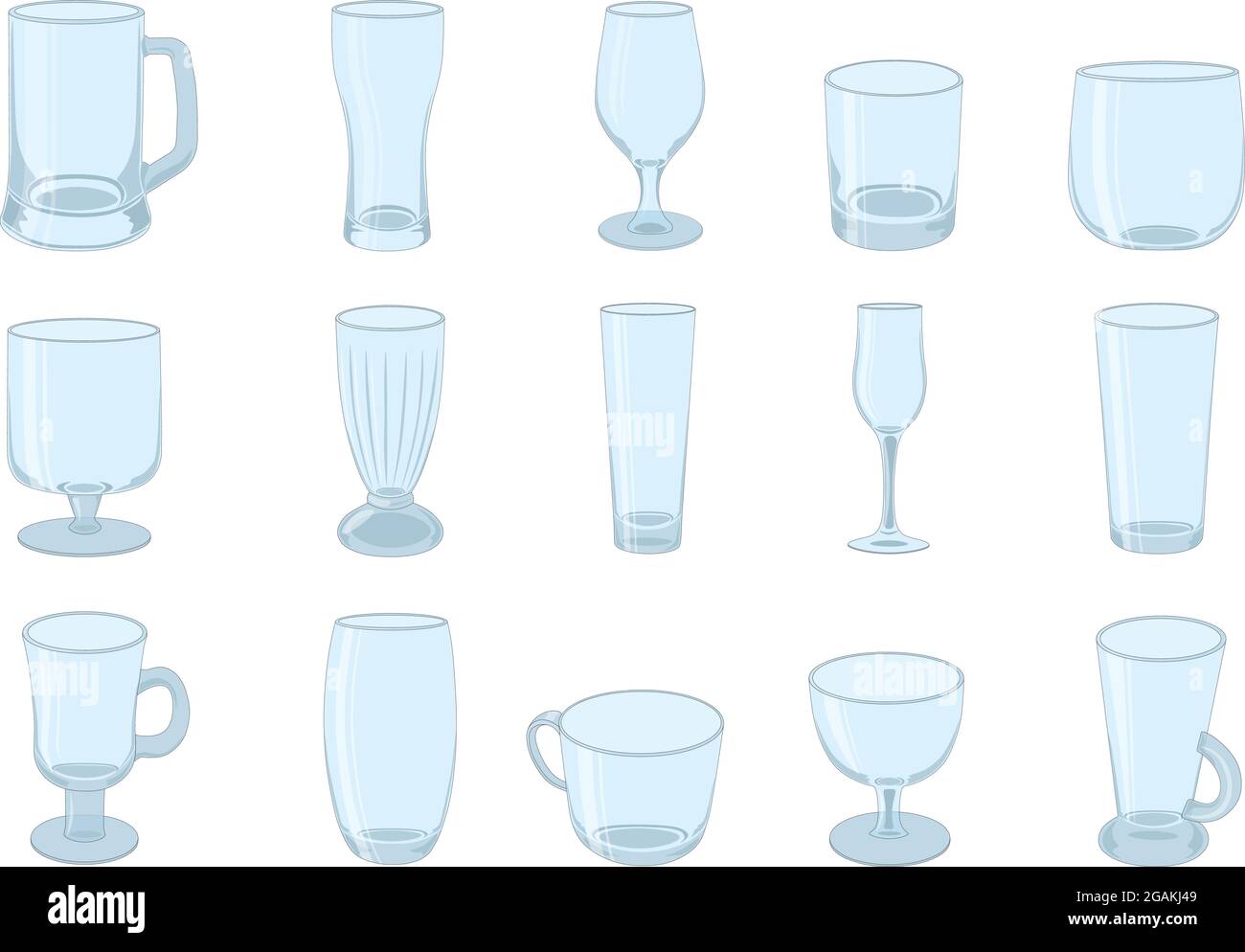 Different types of drinking glasses collection vector illustration